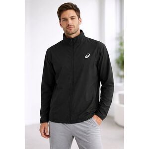 ASICS Lightweight Windbreaker Jacket Black Full Zip Pockets Mock Neck Men 2XL
